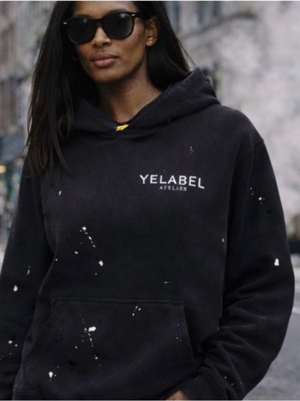 Yelabel Atelier Yellow Label Black Paint Splatter Oversized Hoodie XS/S